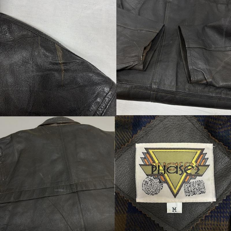 古着 USED ジャケット、上着 レザージャケット Phase2 レザー カーコート ミドル丈 ジャケット チェックライナー スタンドカラー M メンズ USED 古着 中古 50149705