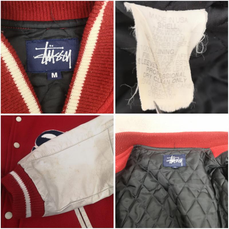 ステューシー STUSSY ジャケット、上着 ジャンパー、ブルゾン 98年 USA製 OLD BIG 4 JACKET ビッグ4 袖革 スタジャン M 赤 / レッド / red メンズ USED 古着 中古 50149919