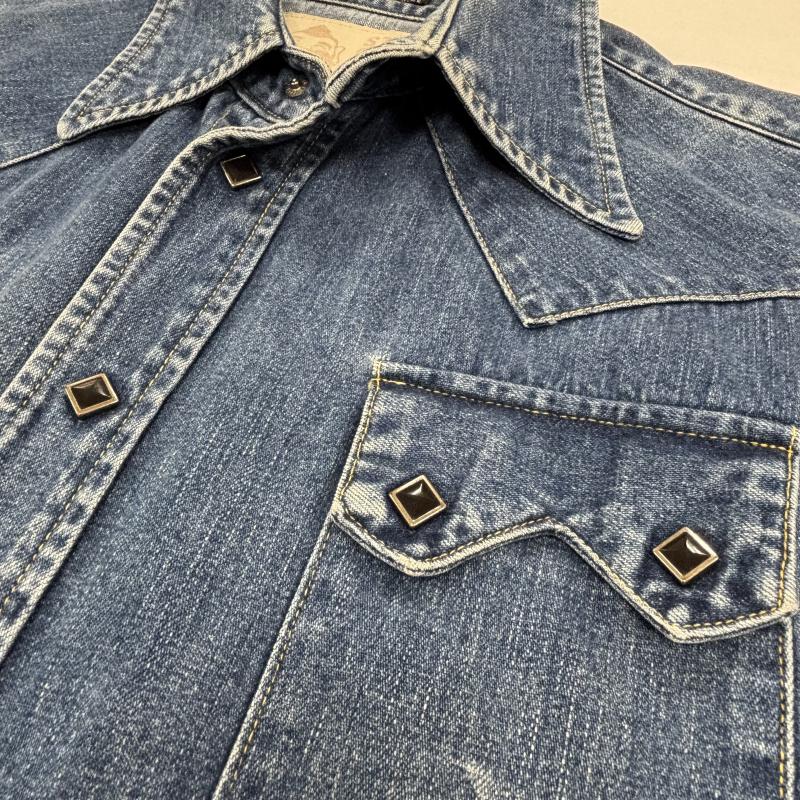 エヴィス EVISU シャツ、ブラウス 長袖 インディゴデニムシャツ ウエスタンシャツ Lot 3401 スナップボタン 40 メンズ USED 古着 中古 50149957