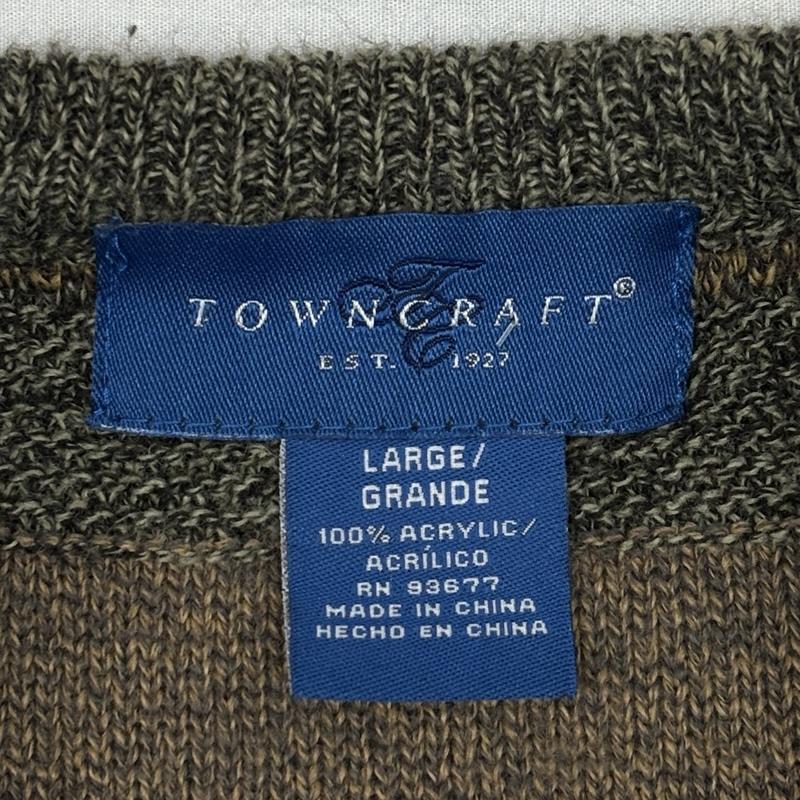タウンクラフト TOWNCRAFT ニット、セーター 長袖 ボーダーパターン クルーネック アクリル ニット セーター L ボーダー柄 メンズ USED 古着 中古 50150786
