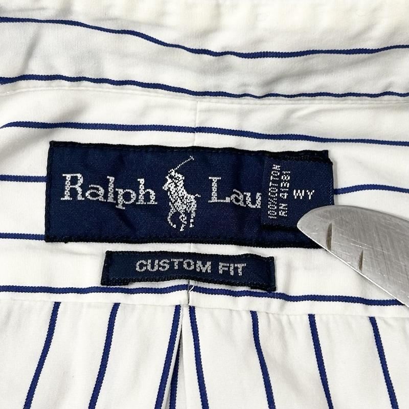ラルフローレン RALPHLAUREN シャツ、ブラウス 長袖 BDシャツ ポニー刺繍 ボタンダウン ストライプシャツ ウイングフット ペイントらくがき風 L プリント X ストライプ 白 / ホワイト / white X 紺 / ネイビー / navy X 赤 / レッド / red メンズ USED 古着 中古 50151673