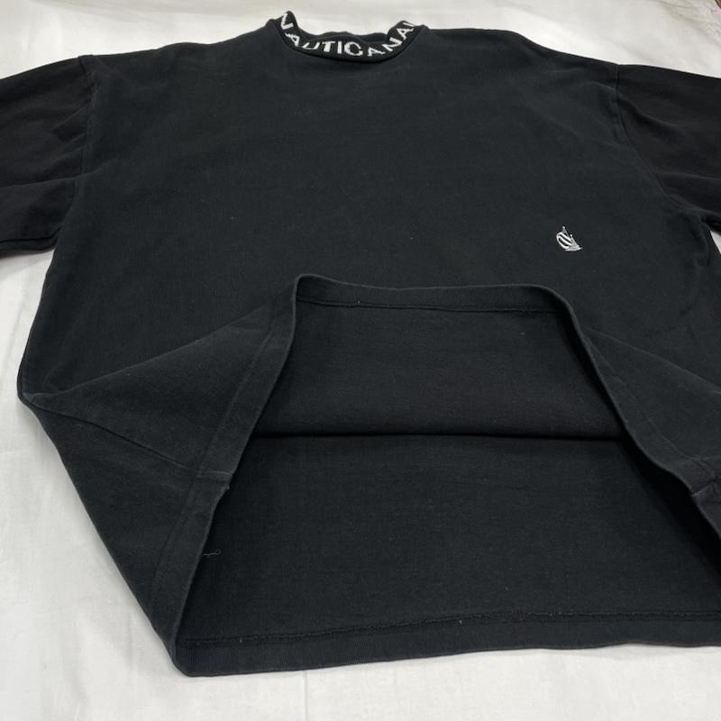ノーティカ NAUTICA Tシャツ 長袖 ヘビーウェイト モックネック ロゴ プリント ハイネック ロングスリーブ L ロゴ、文字 X ワンポイント X 刺繍 黒 / ブラック / black X 白 / ホワイト / white メンズ USED 古着 中古 50151708