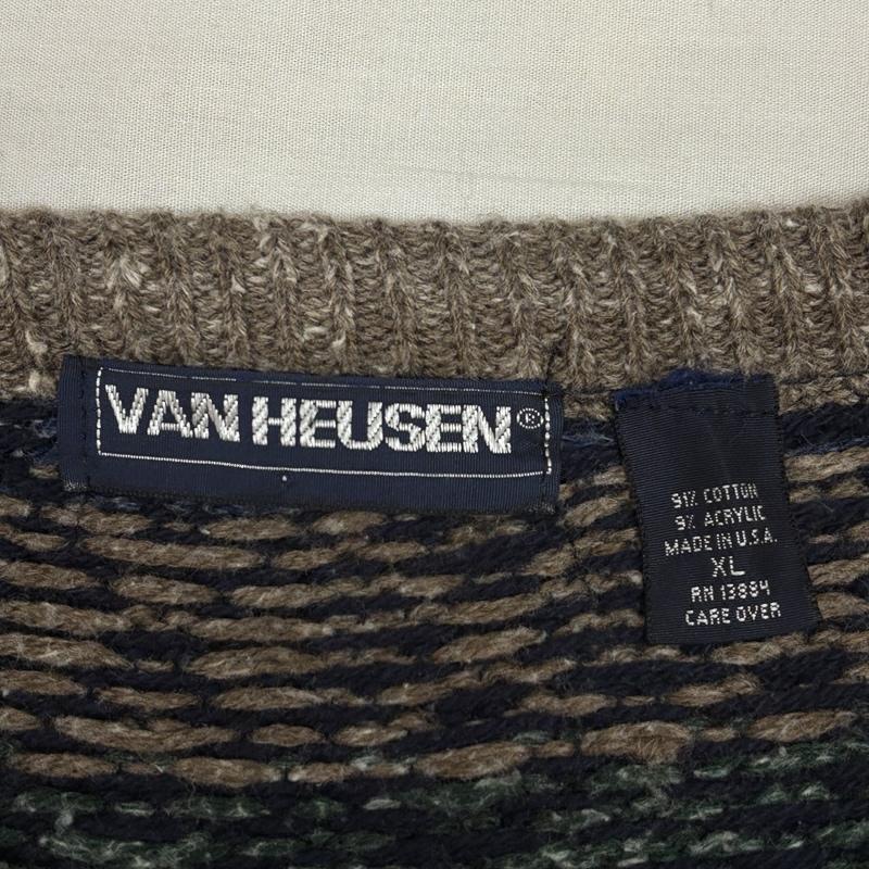 ウ゛ァンヒューゼン VANHEUSEN ニット、セーター 長袖 90-00年代 ビンテージ USA製 総柄 クルーネック ニット セーター 90s 00s VINTAGE XL メンズ USED 古着 中古 50151865