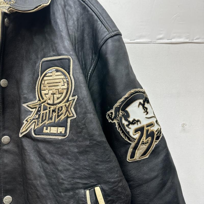 アヴィレックス AVIREX ジャケット、上着 ジャンパー、ブルゾン 90s 龍 刺繍 バーシティ レザー ジャケット XL 黒 / ブラック / black メンズ USED 古着 中古 50152106
