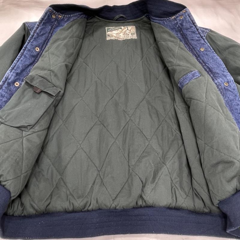 古着 USED ジャケット、上着 ジャンパー、ブルゾン CREST SIGNATURE COLLECTION スタジャン デニム ブルゾン ボンバー ジャケット L 無地 インディゴ / インディゴ / Indigo X 緑 / グリーン / green メンズ USED 古着 中古 50153981