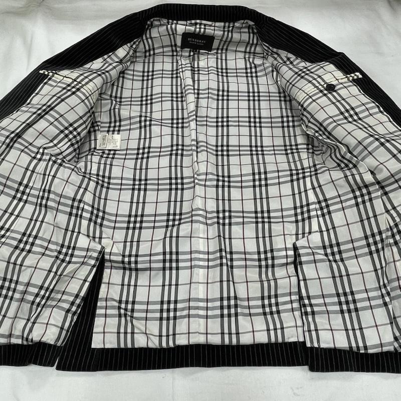 バーバリーブラックレーベル BURBERRY BLACK LABEL ジャケット、上着 ジャケット、ブレザー ベロア ストライプ テーラード ジャケット 裏地 ノバチェック S ストライプ 黒 / ブラック / black X 紺 / ネイビー / navy メンズ USED 古着 中古 50154715