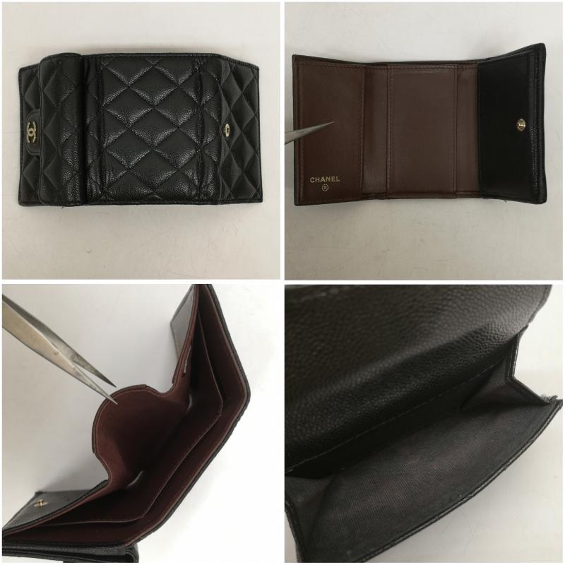 シャネル CHANEL 財布 コンパクト財布 三つ折り財布 マトラッセ ココマーク クラシック スモール ウォレット キャビアスキン - 黒 / ブラック / black レディース USED 古着 中古 50155031