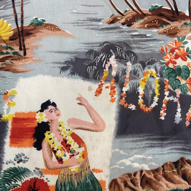 イオラニ IOLANI シャツ、ブラウス 半袖 50s SPORTSWEAR HULA GIRL & ALOHA TOWER PATTERN アロハシャツ L 灰 / グレー / gray メンズ USED 古着 中古 50155860