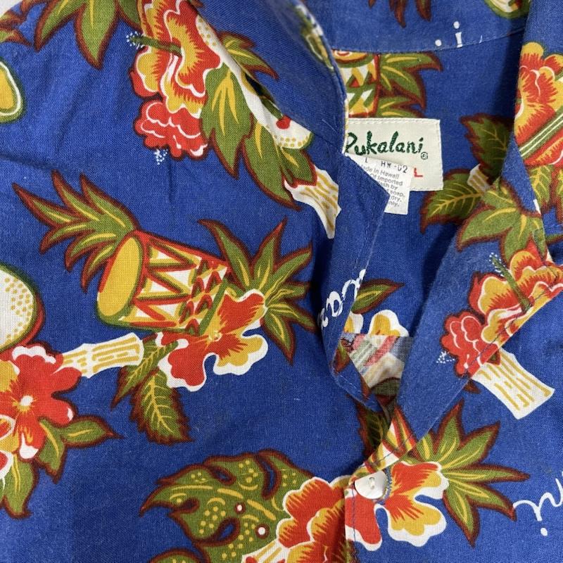 古着 USED シャツ、ブラウス 半袖 pukalani USA ハワイ 製 レーヨン コットン アロハ シャツ L 青 / ブルー / blue メンズ USED 古着 中古 50155898