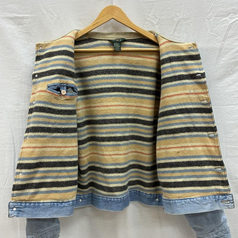 ジェイクルー J.CREW ジャケット、上着 ジャンパー、ブルゾン 90s 巨人タグ ブランケットライナー 袖裏キルティング スエード レザー カラー デニムジャケット XL ボーダー柄 水色 / ライトブルー / メンズ USED 古着 中古 50156642