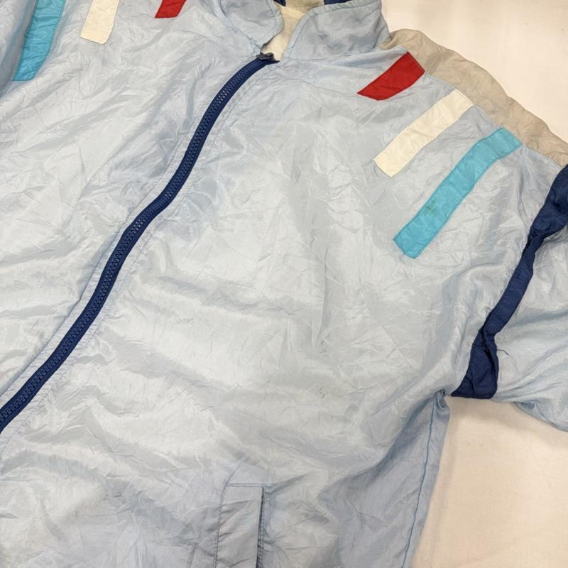 ヴィンテージ VINTAGE ジャケット、上着 ジャンパー、ブルゾン カラーブロックデザイン ナイロンジャケット サテン フルジップ M 水色 / ライトブルー / X マルチカラー / マルチカラー / multicolor メンズ USED 古着 中古 50156649