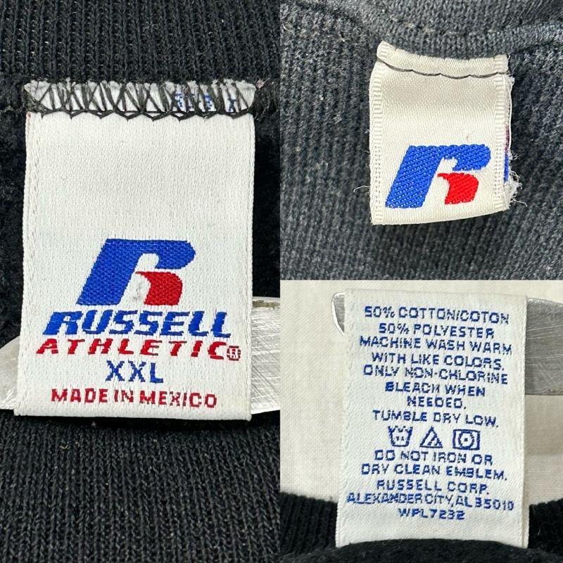 ラッセル RUSSELL トレーナー 半袖 90s 刺繍タグ チームプリントスウェット black XXL mexico製 saftball XXL プリント 黒 / ブラック / black メンズ USED 古着 中古 50156657