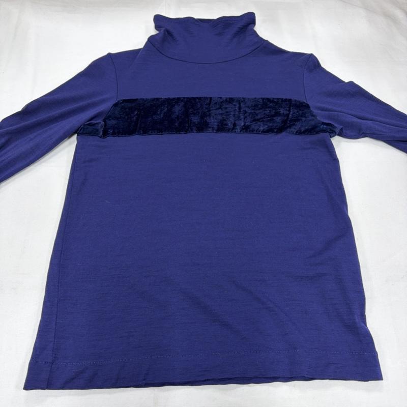 コムデギャルソン COMME des GARCONS カットソー 長袖 tricot トリコ タートルネック ベロア 切替 カットソー - 無地 紺 / ネイビー / navy レディース USED 古着 中古 50156827