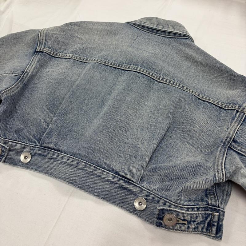 ジェイダ GYDA ジャケット、上着 ジャンパー、ブルゾン SUPER SHORT Gジャン ショート丈 デニムジャケット ロゴ 刺繍 FREE ダメージ加工 チャコールグレー / チャコールグレー / レディース USED 古着 中古 50157375
