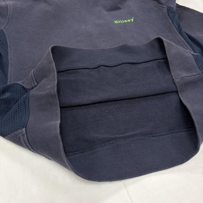 ステューシー STUSSY パーカー 長袖 90’s OLD オールド ロゴ 両面 プリント プルオーバー フーディー パーカー サイド メッシュ 紺タグ XL ロゴ、文字 X プリント 紺 / ネイビー / navy X 緑 / グリーン / green メンズ USED 古着 中古 50157500