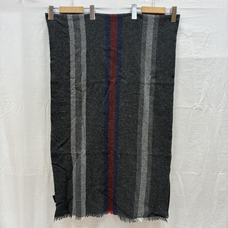 グッチ GUCCI マフラー マフラー インターロッキングG ウール カシミヤ ストライプ フリンジ 大判 マフラー - ストライプ X ワンポイント X ロゴ、文字 灰 / グレー / gray X 赤 / レッド / red X 紺 / ネイビー / navy メンズ USED 古着 中古 50157602