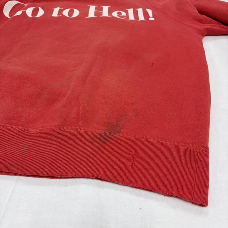 セントマイケル SAINT MICHAEL トレーナー 長袖 SAINT Mxxxxxx ENJOY HELL スウェット トレーナー ヴィンテージ ダメージ 加工 ロゴ プリント L ロゴ、文字 X プリント X ダメージ加工 赤 / レッド / red X 白 / ホワイト / white メンズ USED 古着 中古 50158691