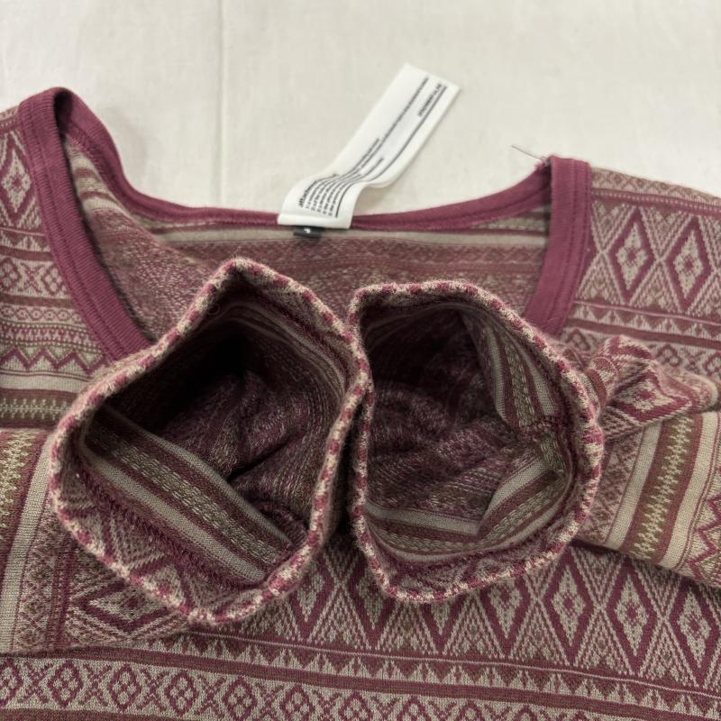 アタッチメント ATTACHMENT Tシャツ 長袖 AJ22-313 40/2天竺ジャガード クルーネック L/S burgundy - 総柄 えんじ / ワインレッド / dark red メンズ USED 古着 中古 50158739