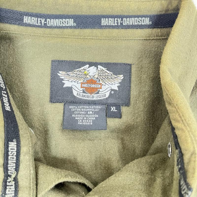 ハーレーダビッドソン Harley-Davidson シャツ、ブラウス 長袖 長袖シャツ 刺繍 ロゴ バッグ プリント 巨大 グラフィック XL カーキオリーブ / カーキオリーブ / メンズ USED 古着 中古 50159042