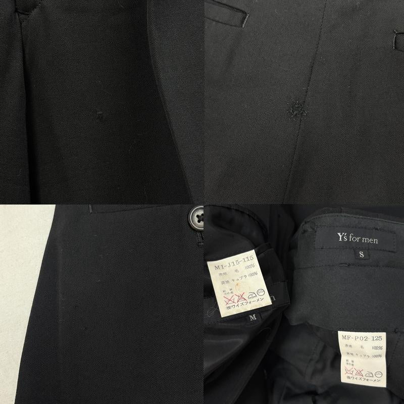 ワイズフォーメン Y s for men ジャケット、上着 ジャケット、ブレザー セットアップ ウール ノーカラー テーラード ジャケット 2タック スラックス パンツ - 黒 / ブラック / black メンズ USED 古着 中古 50159087