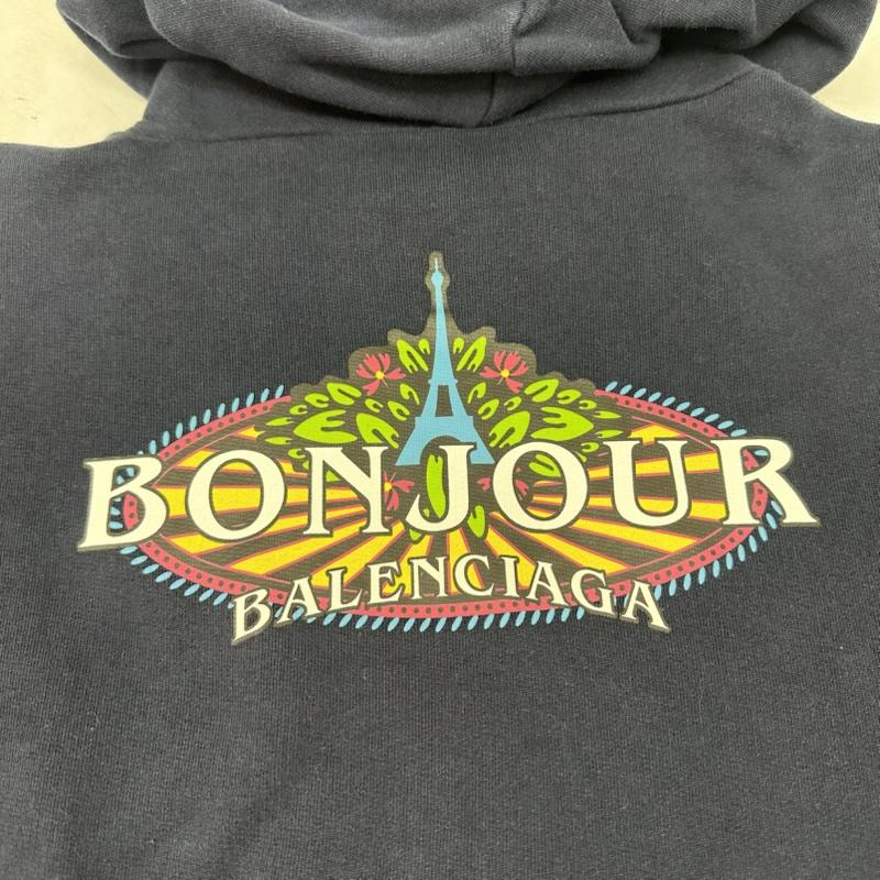 バレンシアガ BALENCIAGA パーカー 長袖 20SS Bonjour Bal Hoodie ロゴ プリント パーカー 600583 THV61 XS 紺 / ネイビー / navy メンズ USED 古着 中古 50159404