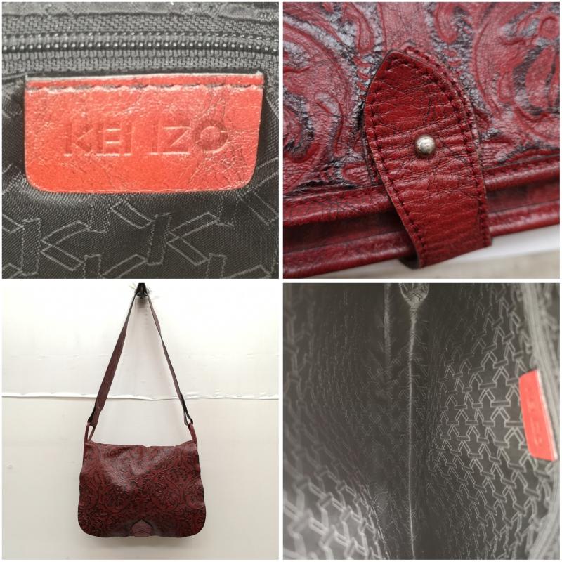 ケンゾー KENZO メッセンジャーバッグ メッセンジャーバッグ 00s レザー メッセンジャー バッグ 型押し 花柄 ボタニカル - 赤 / レッド / red レディース USED 古着 中古 50159671