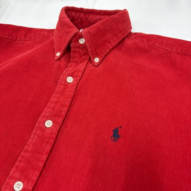 ラルフローレン RALPHLAUREN シャツ、ブラウス 長袖 90s コーデュロイ 長袖 シャツ ボタンダウン ポニー 刺繍 BLAIRE ヴィンテージ vintage M ワンポイント X ロゴ、文字 X 刺繍 赤 / レッド / red X 紺 / ネイビー / navy メンズ USED 古着 中古 50159743
