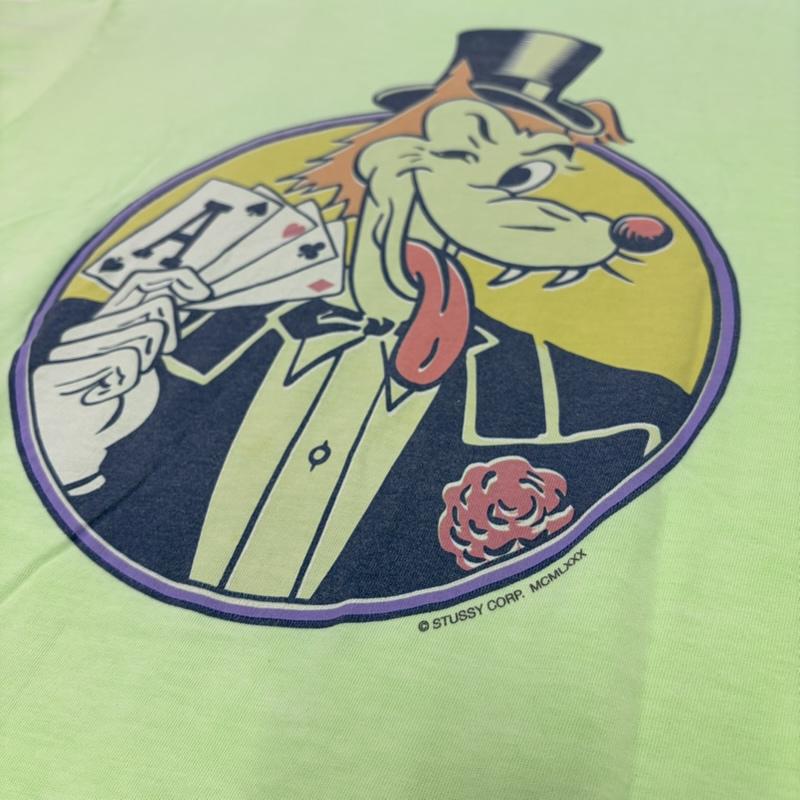 ステューシー STUSSY Tシャツ 半袖 半袖 クルーネック Tシャツ ウルフ トランプ プリント グラフィック メキシコ製 L プリント 黄緑 / イエローグリーン / X マルチカラー / マルチカラー / multicolor メンズ USED 古着 中古 50160001