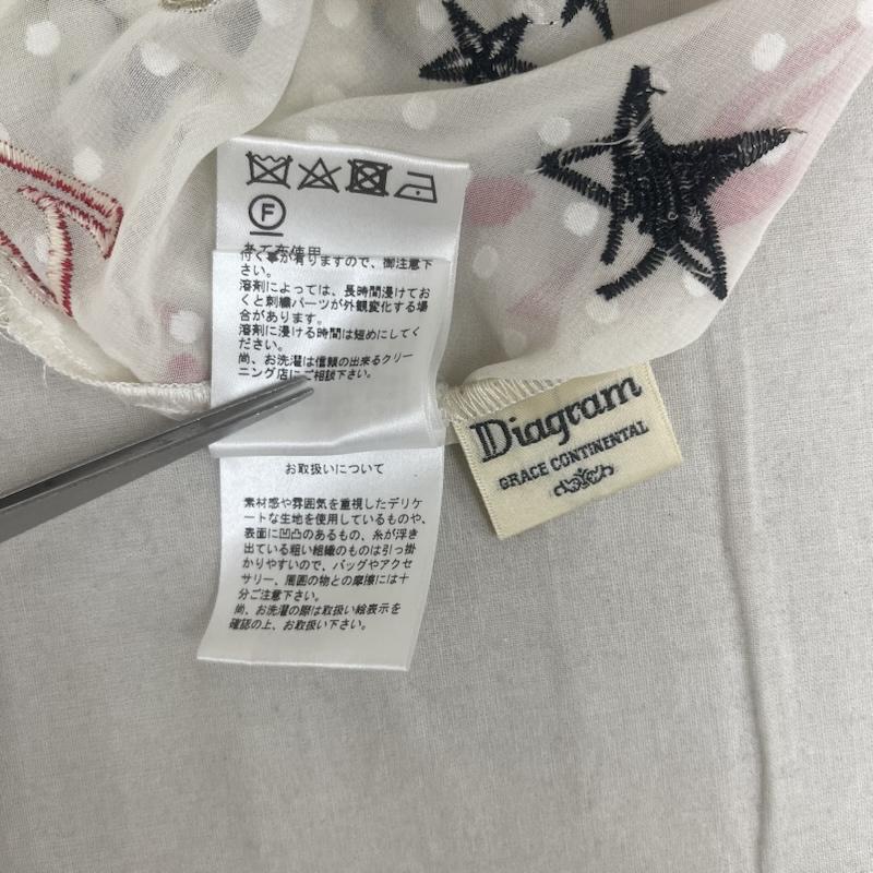 グレースコンチネンタル GRACE CONTINENTAL カットソー 長袖 Diagram モチーフ 刺繍 キャンディースリーブ カフタン トップ 36 白 / ホワイト / white レディース USED 古着 中古 50160453