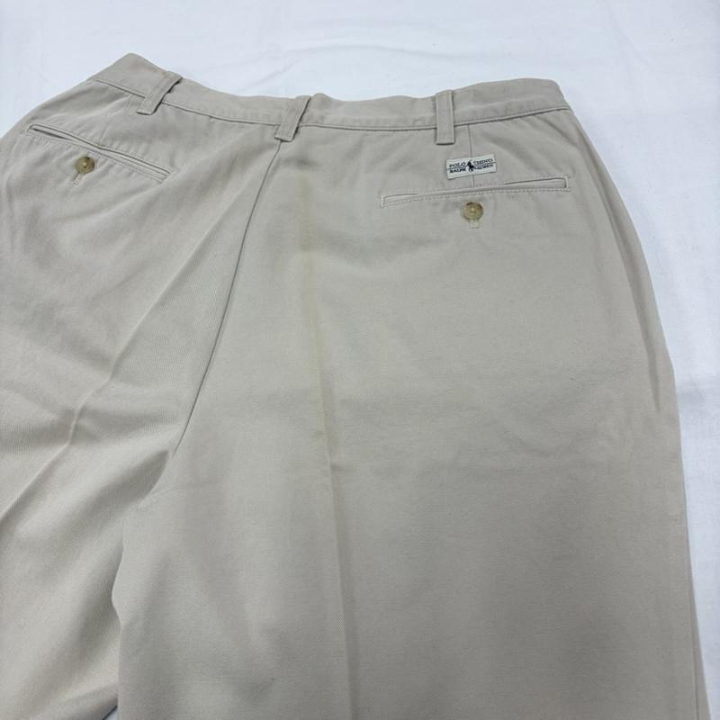 ポロバイラルフローレン Polo by RALPH LAUREN パンツ チノパン 90s 2タック チノパン カジュアル フォーマル パンツ ジッパーフライ ヴィンテージ 35インチ 無地 X ワンポイント X ロゴ、文字 X 刺繍 ベージュ / ベージュ / beige メンズ USED 古着 中古 50160520
