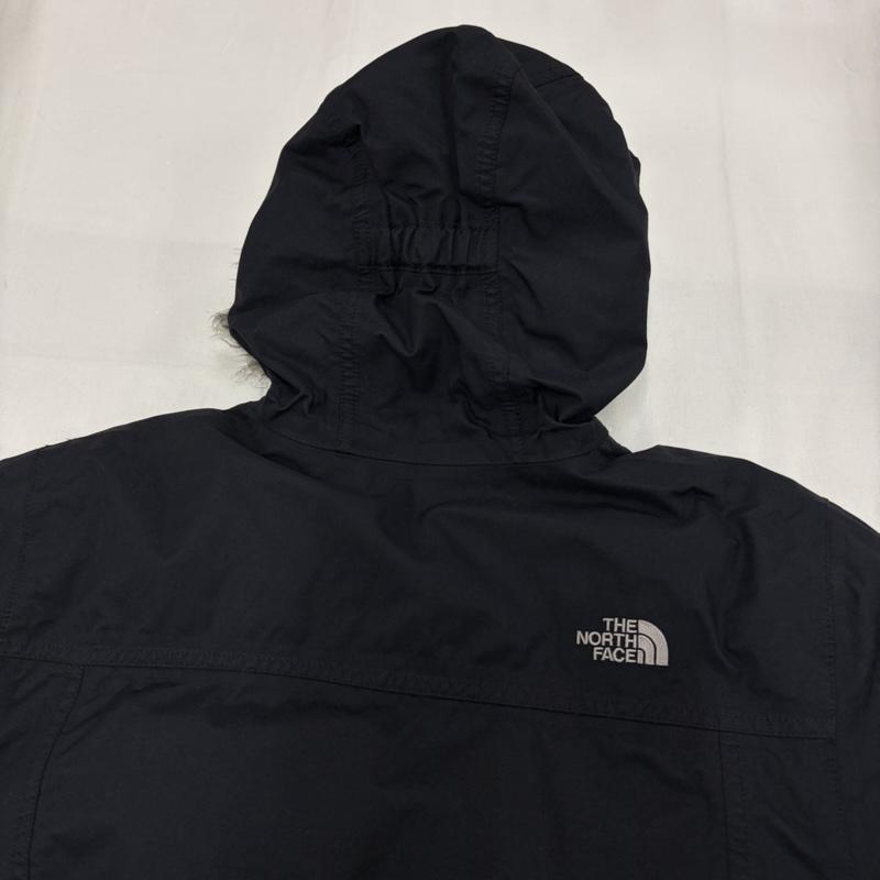 ザノースフェイス THE NORTH FACE ジャケット、上着 ダウンジャケット GIRLS ロング ダウン コート Aライン ロゴ 刺繍 フード ファー 内側ドット ジップアップ HYVENT XL ワンポイント X ロゴ、文字 X 刺繍 紺 / ネイビー / navy X 灰 / グレー / gray ガールズ USED 古着 中古 50160761