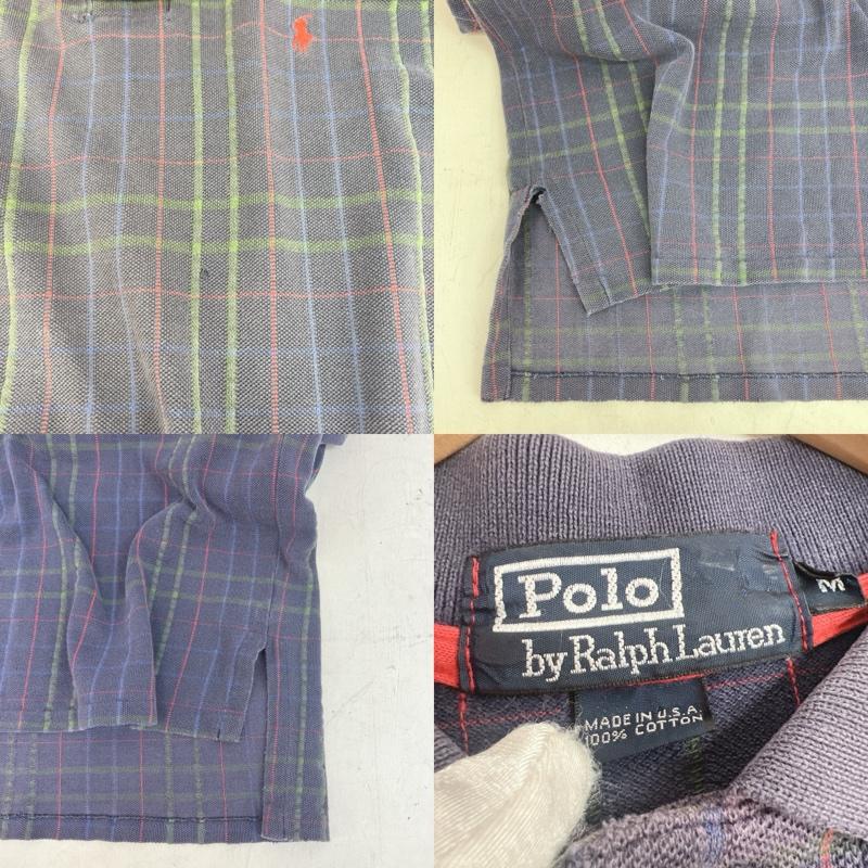 ポロバイラルフローレン Polo by RALPH LAUREN ポロシャツ 半袖 90s USA製 ポニー刺繍 チェック ポロシャツ ビンテージ M 紺 / ネイビー / navy メンズ USED 古着 中古 50160930
