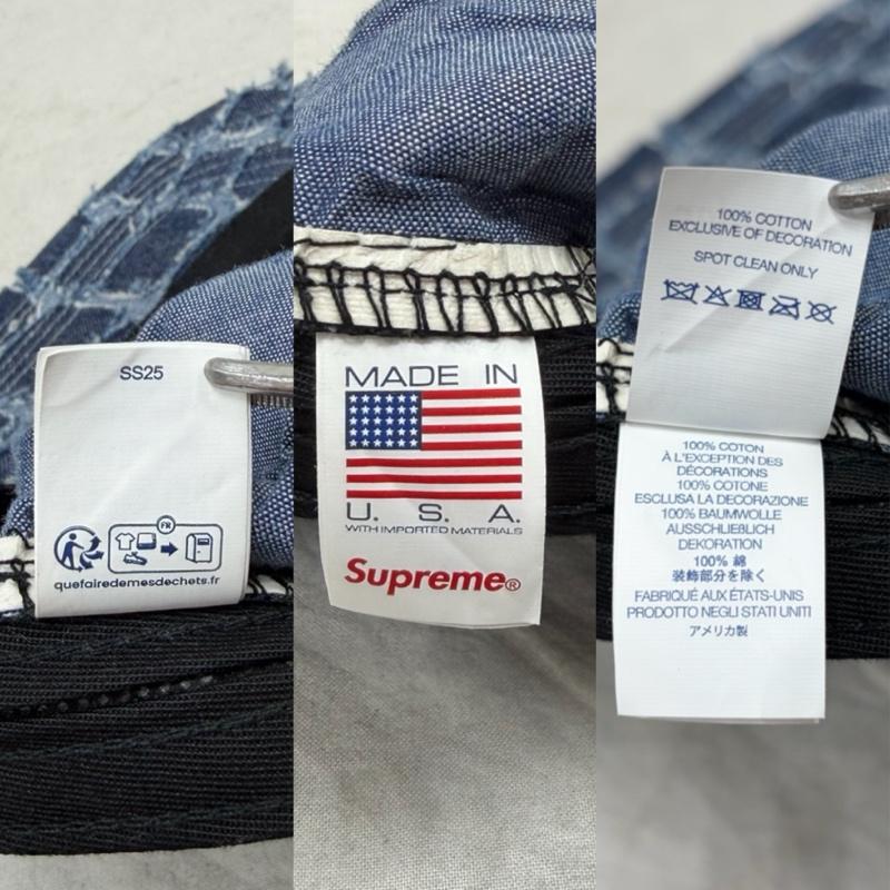 シュプリーム Supreme 帽子 キャップ デニム フリンジ BOXロゴ キャップ ダメージ加工 USA製 ユニセックス - ロゴ、文字 X 刺繍 インディゴ / インディゴ / Indigo メンズ USED 古着 中古 50161989