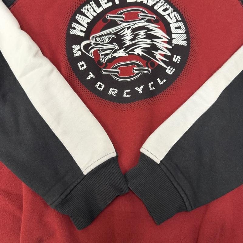 ハーレーダビッドソン Harley-Davidson トレーナー 長袖 ラグランスリーブ イーグルプリント ロゴスウェット black×white×red M 裏起毛 M ロゴ、文字 黒 / ブラック / black X 白 / ホワイト / white X 赤 / レッド / red メンズ USED 古着 中古 50162061