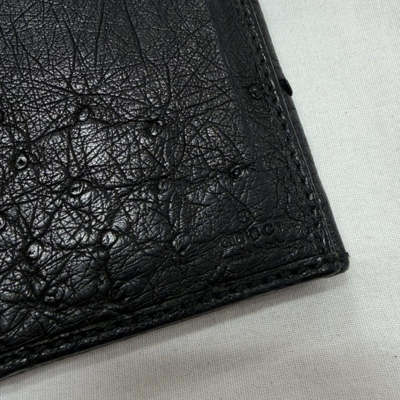 グッチ GUCCI 財布 長財布 オーストリッチ 二つ折り レザー 長財布 - ロゴ、文字 黒 / ブラック / black X 金 / ゴールド / gold color レディース USED 古着 中古 50162102