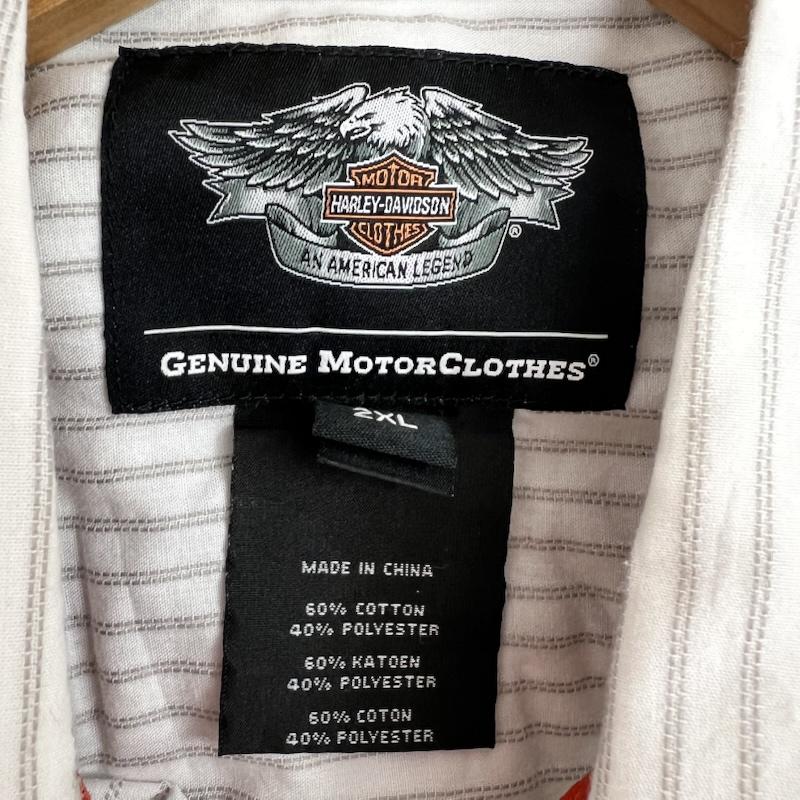 ハーレーダビッドソン Harley-Davidson シャツ、ブラウス 半袖 ストライプ 半袖 ワークシャツ ビッグサイズ XXL 白 / ホワイト / white メンズ USED 古着 中古 50162143