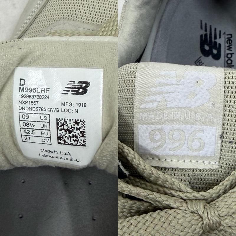 ニューバランス New Balance スニーカー スニーカー M996LRF USA製 スエード メッシュ ローカット スニーカー 27.0cm ロゴ、文字 ベージュ / ベージュ / beige X グレージュ / グレージュ / メンズ USED 古着 中古 50162244