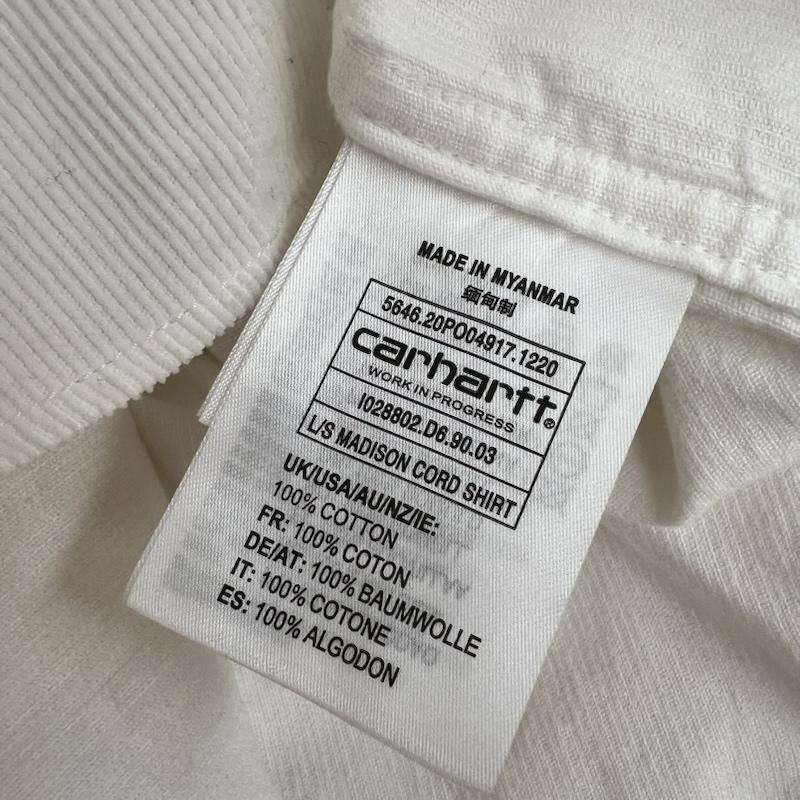 カーハート Carhartt シャツ、ブラウス 長袖 ワンポイントロゴ コーディロイシャツ L 白 / ホワイト / white メンズ USED 古着 中古 50162254