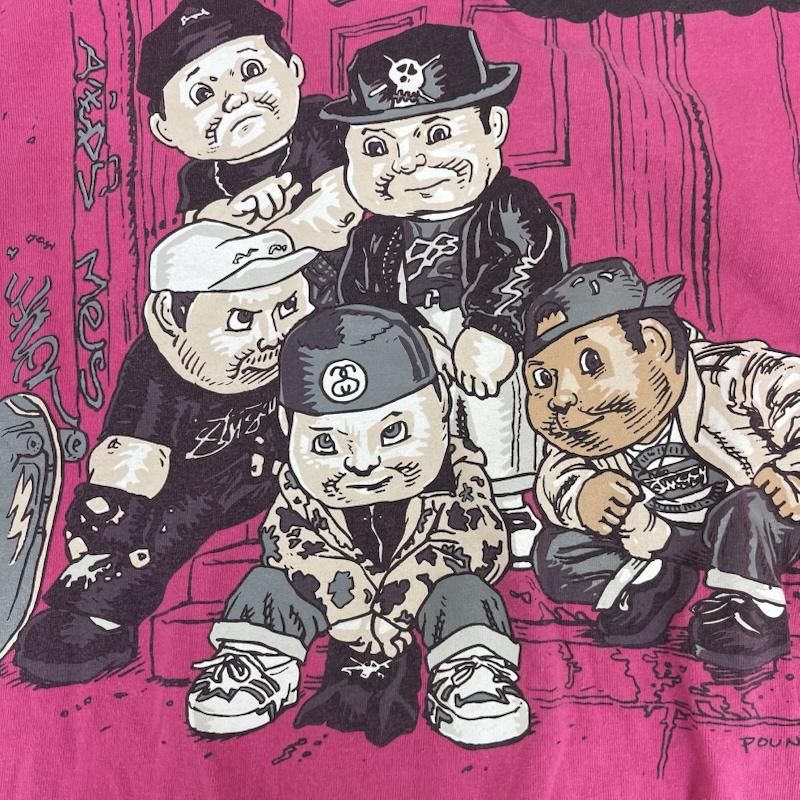 ステューシー STUSSY Tシャツ 半袖 00s OHN POUND コラボ Stu York Crew イラスト プリント Tシャツ M 桃 / ピンク / pink メンズ USED 古着 中古 50162314