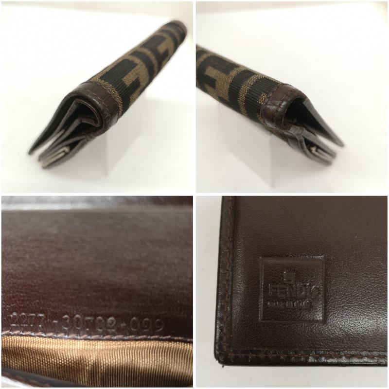 フェンディ FENDI 財布 二つ折り ズッカ柄 二つ折り がま口 財布 30782 FFロゴ ナイロンキャンバス - 茶 / ブラウン / brown レディース USED 古着 中古 50163046