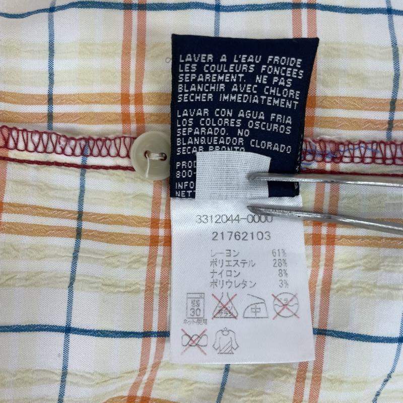 トミー ジーンズ TOMMY JEANS シャツ、ブラウス 半袖 チェック柄 カジュアル シャツ 胸元 ブランド ロゴ パッチ 胸ポケット L チェック 白 / ホワイト / white X 黄 / イエロー / yellow X 橙 / オレンジ / orange メンズ USED 古着 中古 50163151