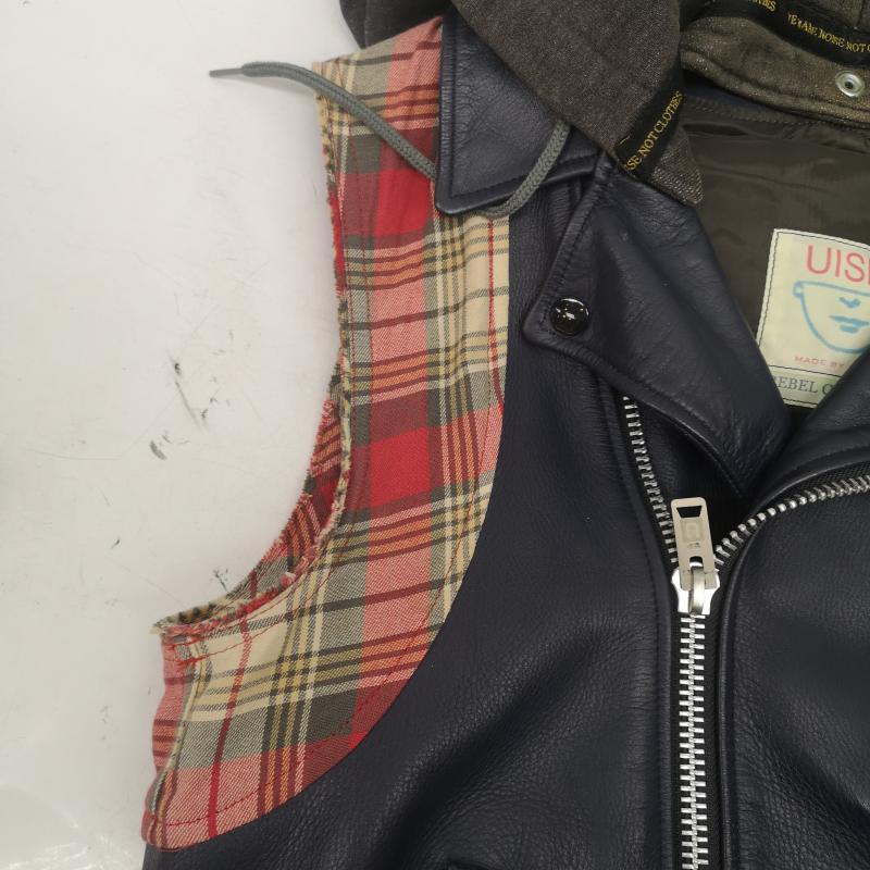 アンダーカバー UNDERCOVER ジャケット、上着 ライダース 09SS NEO BOY期 ドッキング レザー ライダース ベスト 3 紺 / ネイビー / navy メンズ USED 古着 中古 50163552