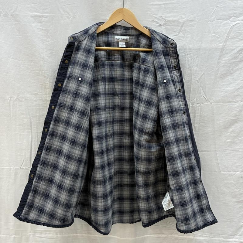 カーハート Carhartt シャツ、ブラウス 長袖 896MDT ダック ワーク シャツ ジャケット チェックライナー カバーオール L 紺 / ネイビー / navy メンズ USED 古着 中古 50163942