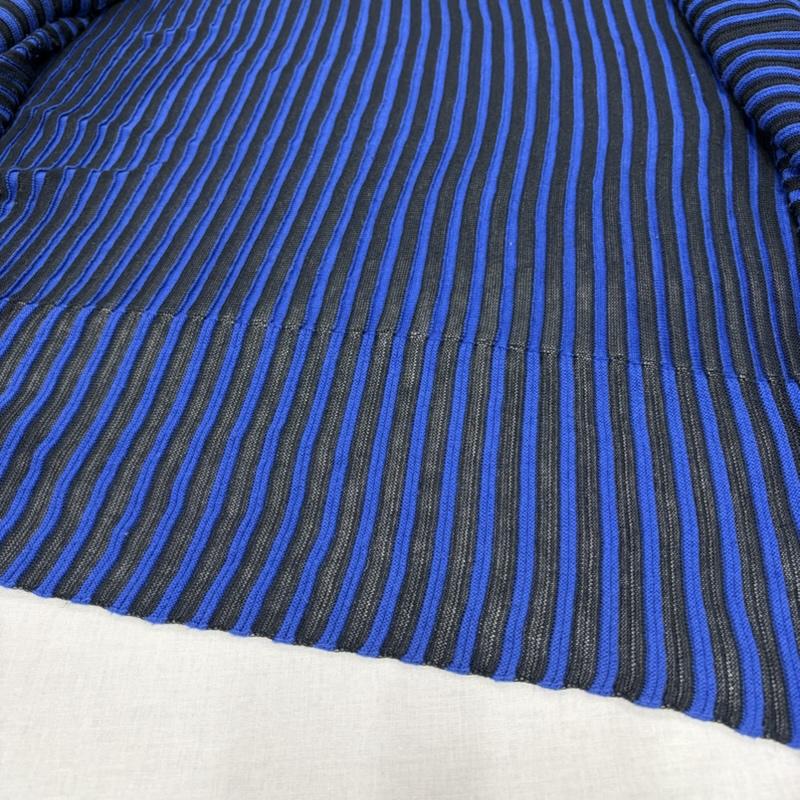 イッセイミヤケ ISSEY MIYAKE カーディガン 半袖 ボーダー ボレロ カーディガン 薄手 ニット ジャケット レーヨン リネン ドルマン 2 ボーダー柄 黒 / ブラック / black X 青 / ブルー / blue レディース USED 古着 中古 50164254