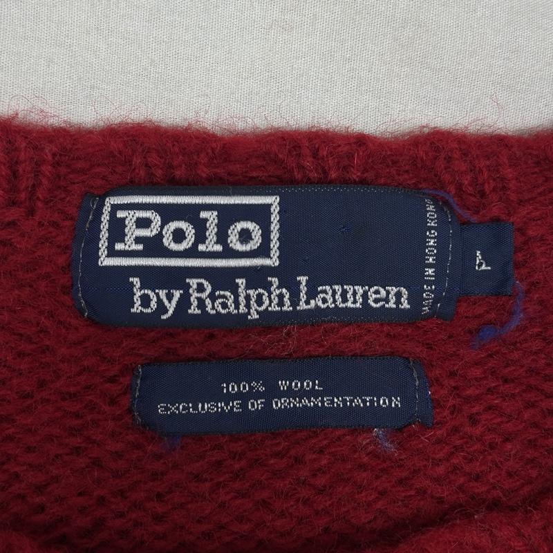 ポロバイラルフローレン Polo by RALPH LAUREN ニット、セーター 長袖 90年代 ビンテージ 香港製 ウール ニット セーター エルボーパッチ 90s VINTAGE L 赤 / レッド / red メンズ USED 古着 中古 50164467