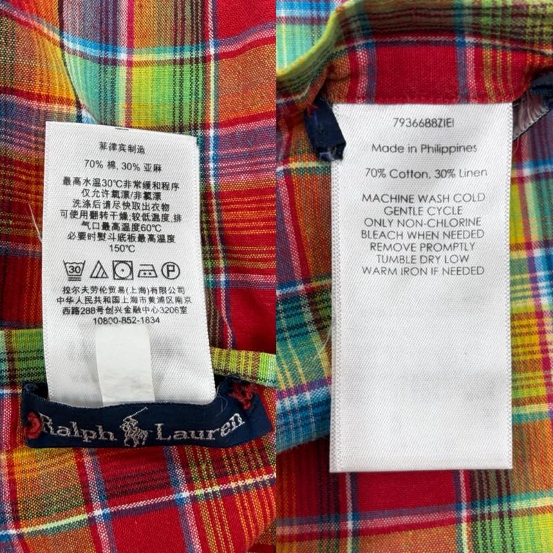 ラルフローレン RALPHLAUREN シャツ、ブラウス 長袖 ボタンダウン 長袖 マドラス チェック シャツ ポニー刺繡 コットン リネン M チェック X ワンポイント X ロゴ、文字 X 刺繍 赤 / レッド / red X マルチカラー / マルチカラー / multicolor メンズ USED 古着 中古 50164772