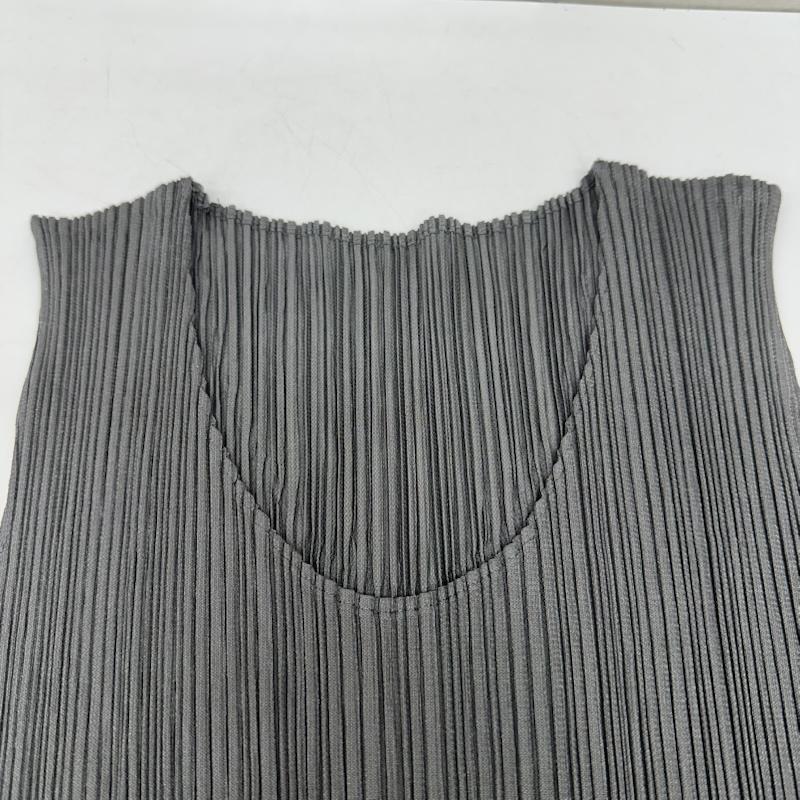 プリーツプリーズ PLEATS PLEASE カットソー 半袖 ISSEY MIYAKE プリーツ加工 ノースリーブ サイドスリット ロング カットソー PP04-JK615 3 灰 / グレー / gray レディース USED 古着 中古 50165247
