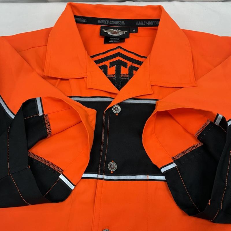 ハーレーダビッドソン Harley-Davidson シャツ、ブラウス 半袖 シールド ワッペン リフレクター ライン オープンカラー ワークシャツ M メンズ USED 古着 中古 50165495