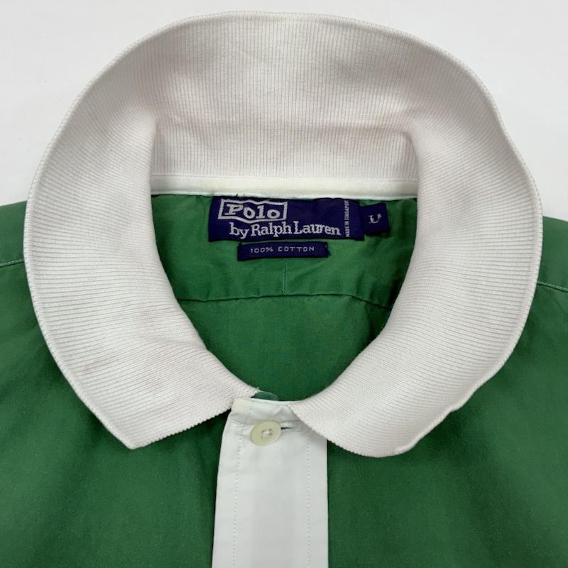 ポロバイラルフローレン Polo by RALPH LAUREN シャツ、ブラウス 半袖 90s シンガポール製 イタリアカラー リブ襟 袖 ポニー 刺繍 ビッグサイズ シャツ L メンズ USED 古着 中古 50165499