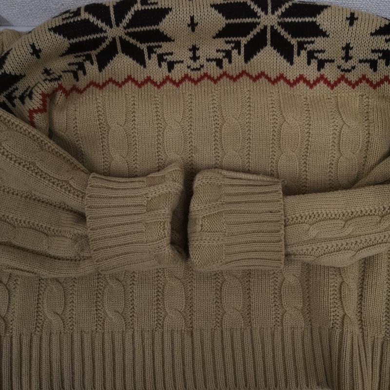 シアーズ SEARS ニット、セーター 長袖 ノルディック柄 雪柄 ケーブル編み 縄編み ボックスシルエット 厚手ニット セーター M ベージュ / ベージュ / beige メンズ USED 古着 中古 50165560